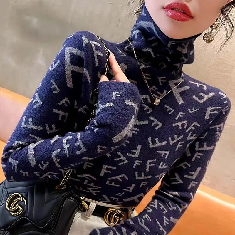Elegant Letter Knit Pullover - Women's Fashion Sweater