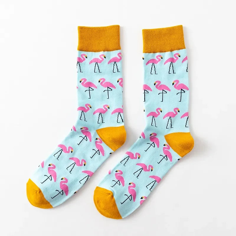 Flamingo Character Cotton Socks - Unisex Casual Crew Socks