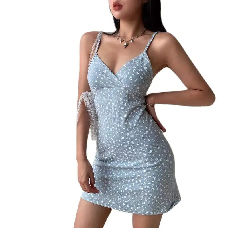 Women's Floral V-Neck Cami Dress - Sleeveless Mini Dress