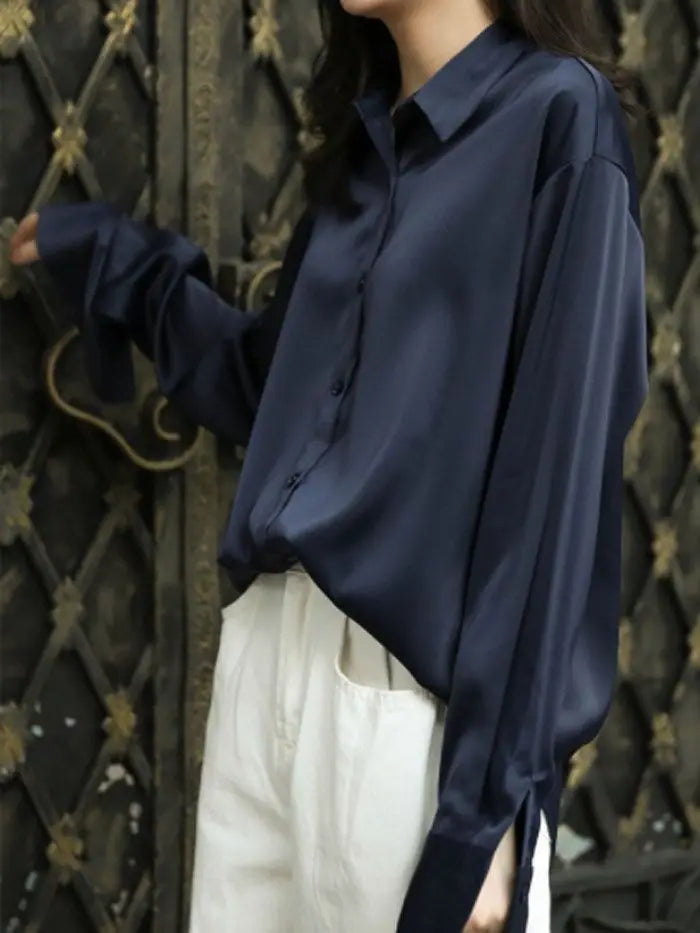 Vintage Button-Up Shirt - Autumn Long Sleeve Blouse