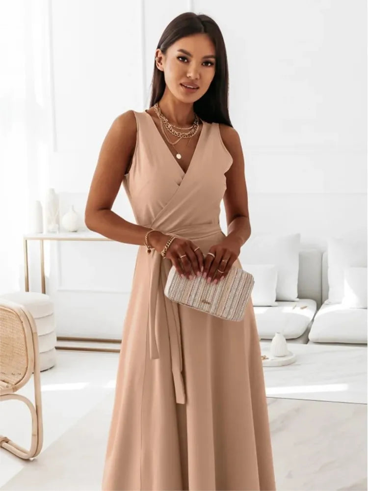 Women's Elegant V-Neck Sleeveless Maxi Dress
