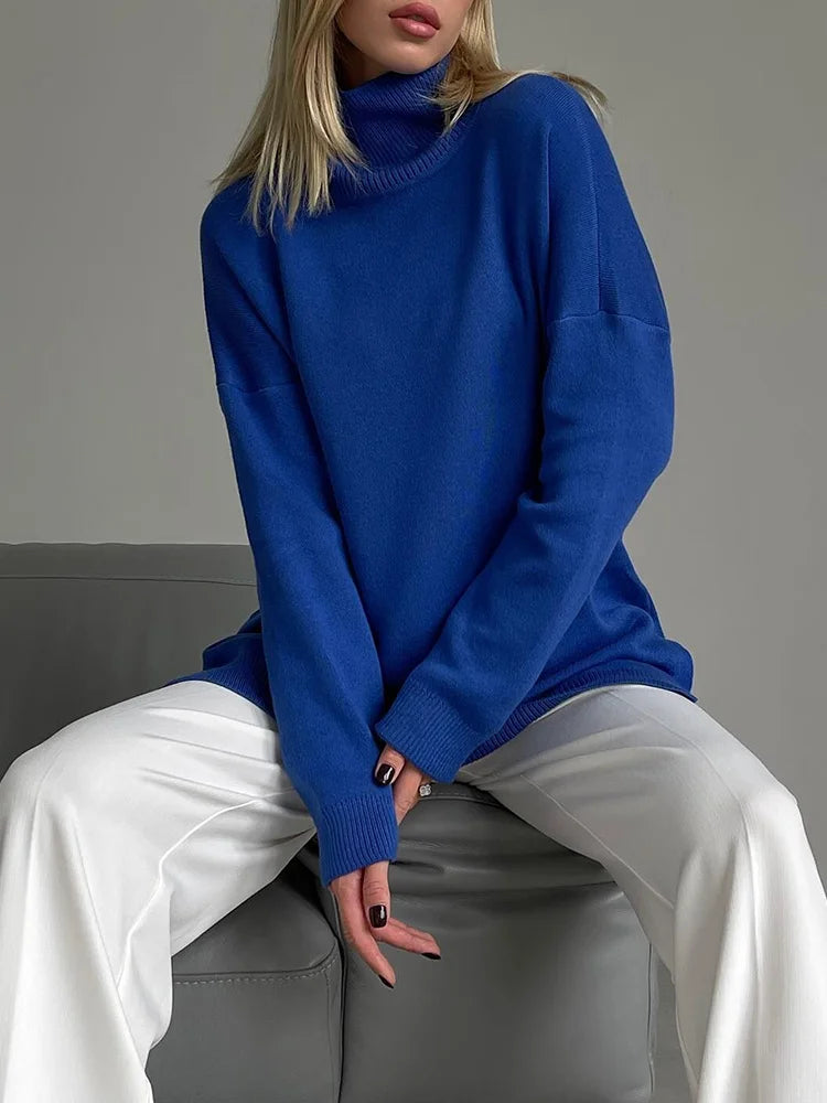 Oversized Turtleneck Sweater - Women's Side Split Pullover
