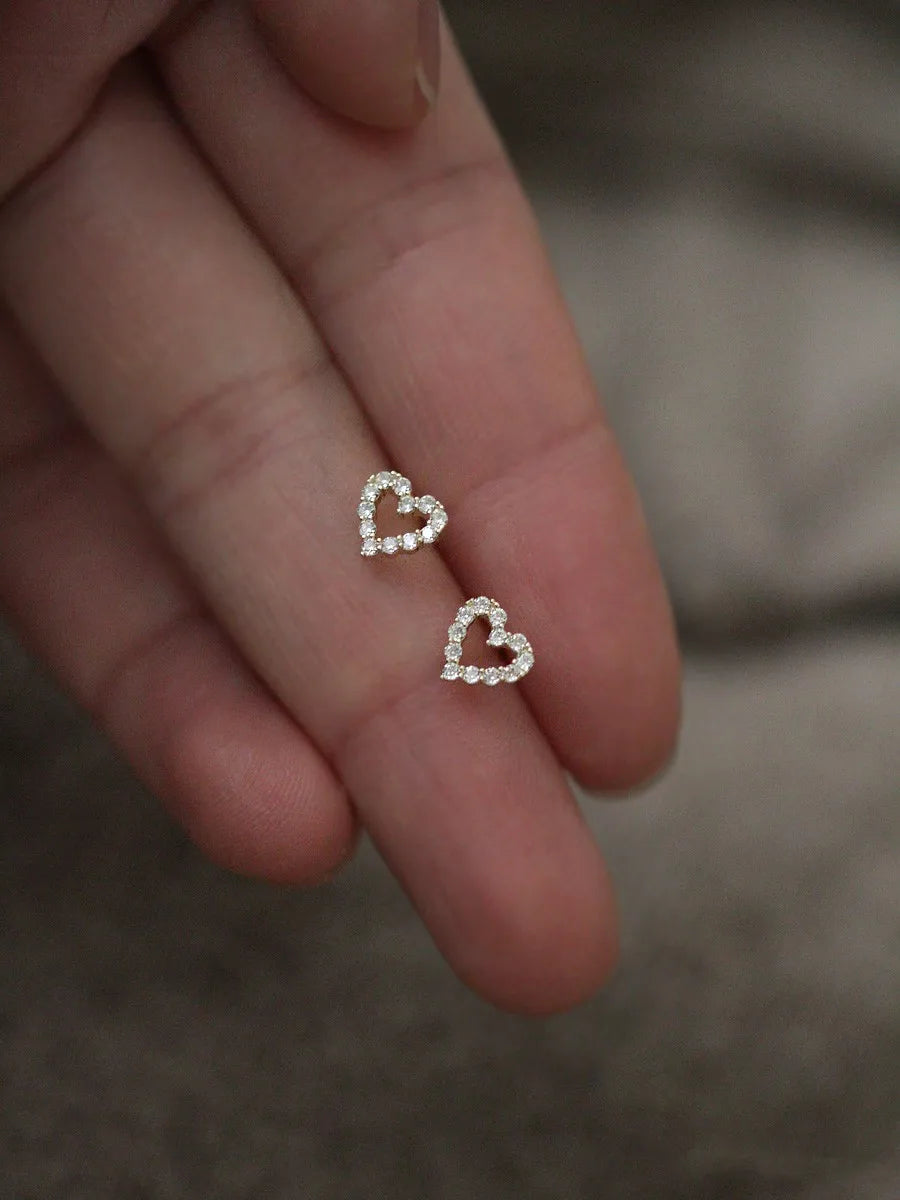 Sterling Silver Zircon Stud Earrings - Gold Plated Crystal Jewelry