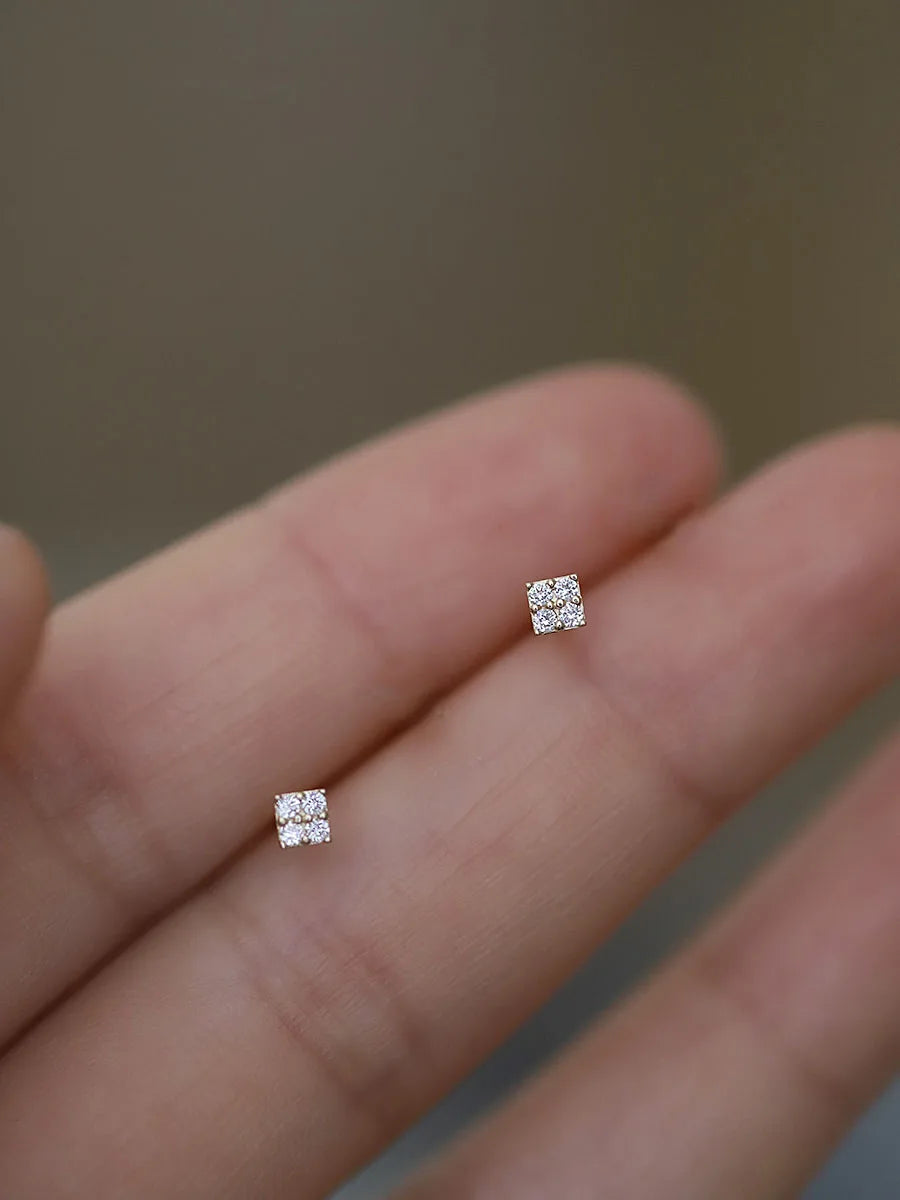 Sterling Silver Zircon Stud Earrings - Gold Plated Crystal Jewelry