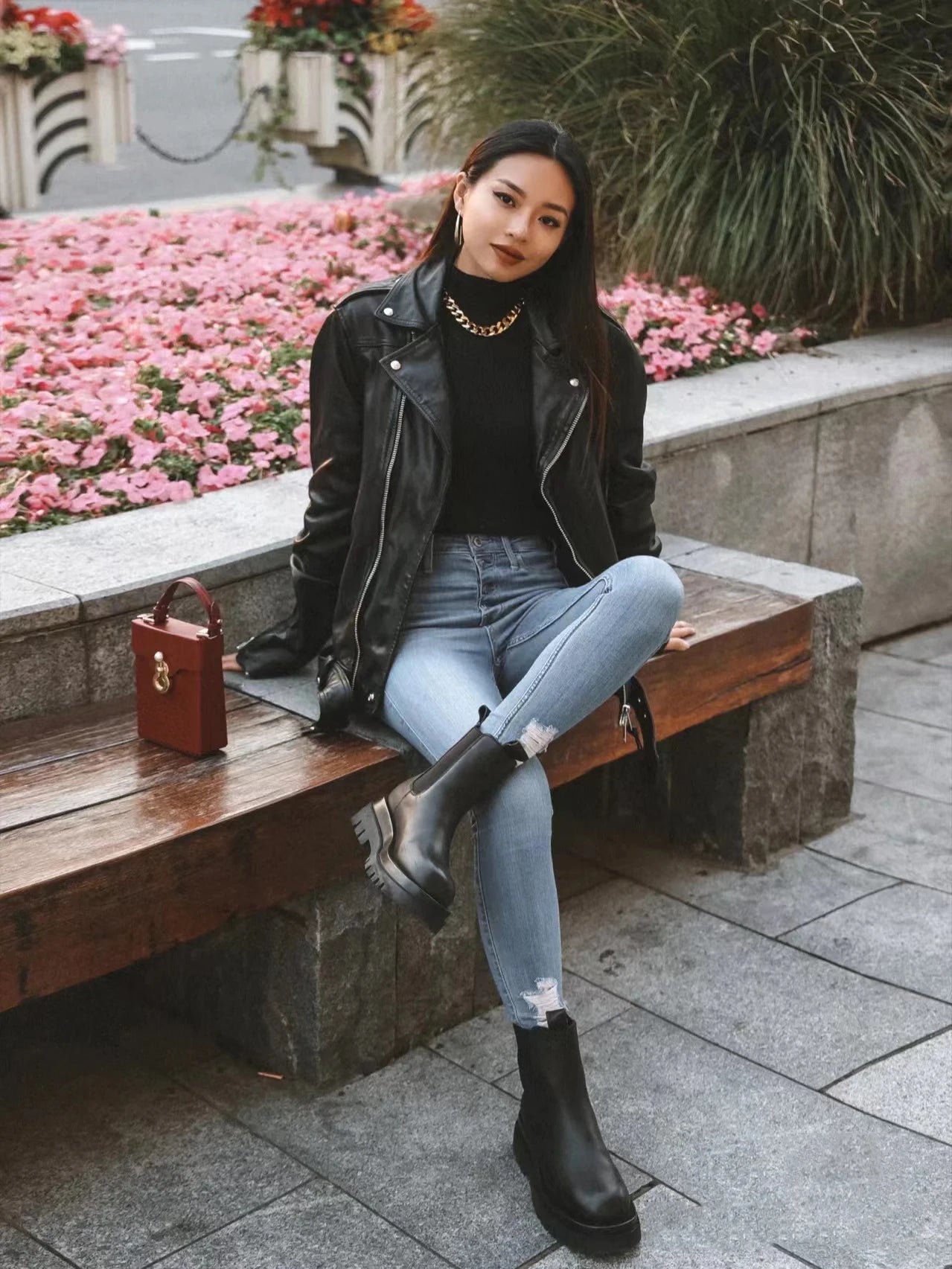 Women's Faux Leather Motorcycle Jacket - Black PU Leather Outerwear
