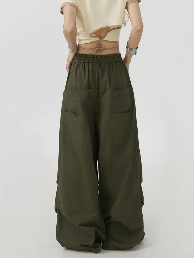 Women's High Waist Cargo Pants - Y2K Streetwear Wide Leg Trousers