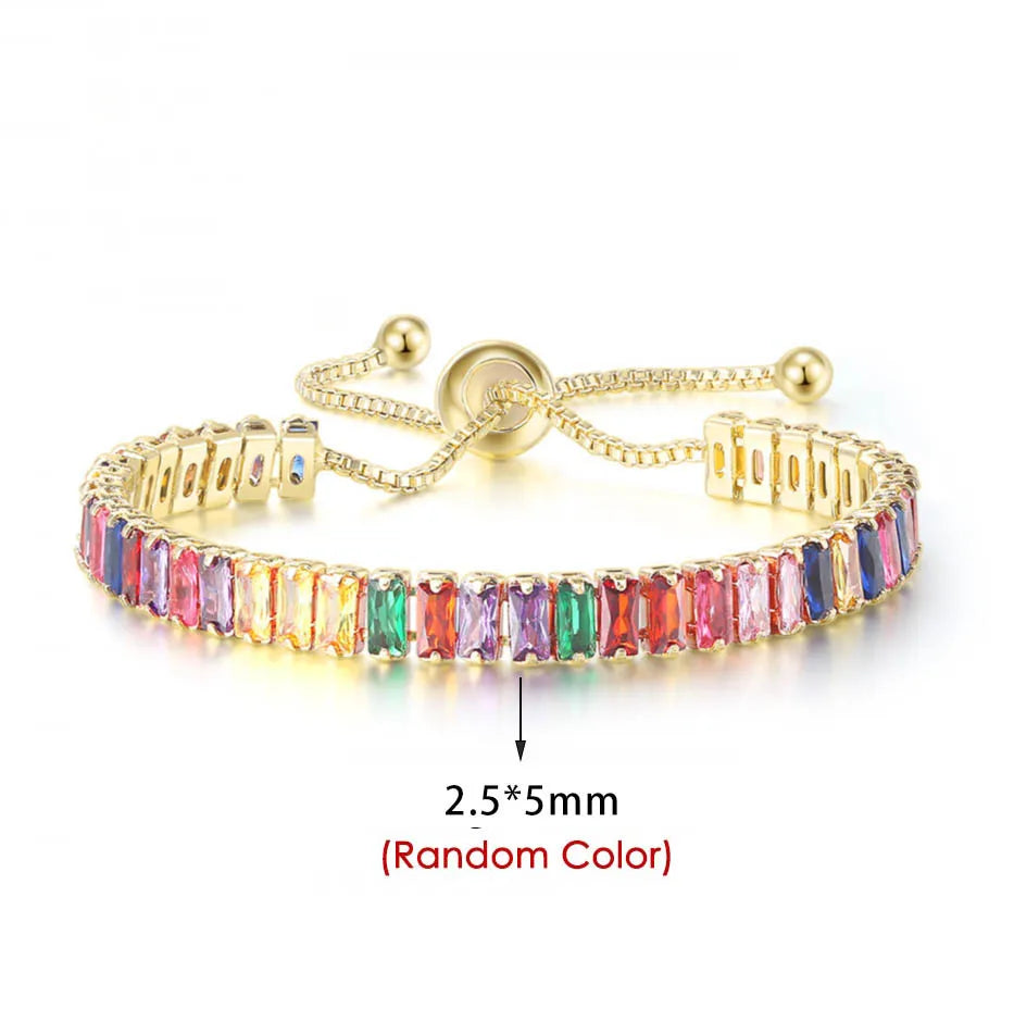 Rainbow Zircon Tennis Bracelet - Adjustable Women's Hand Chain