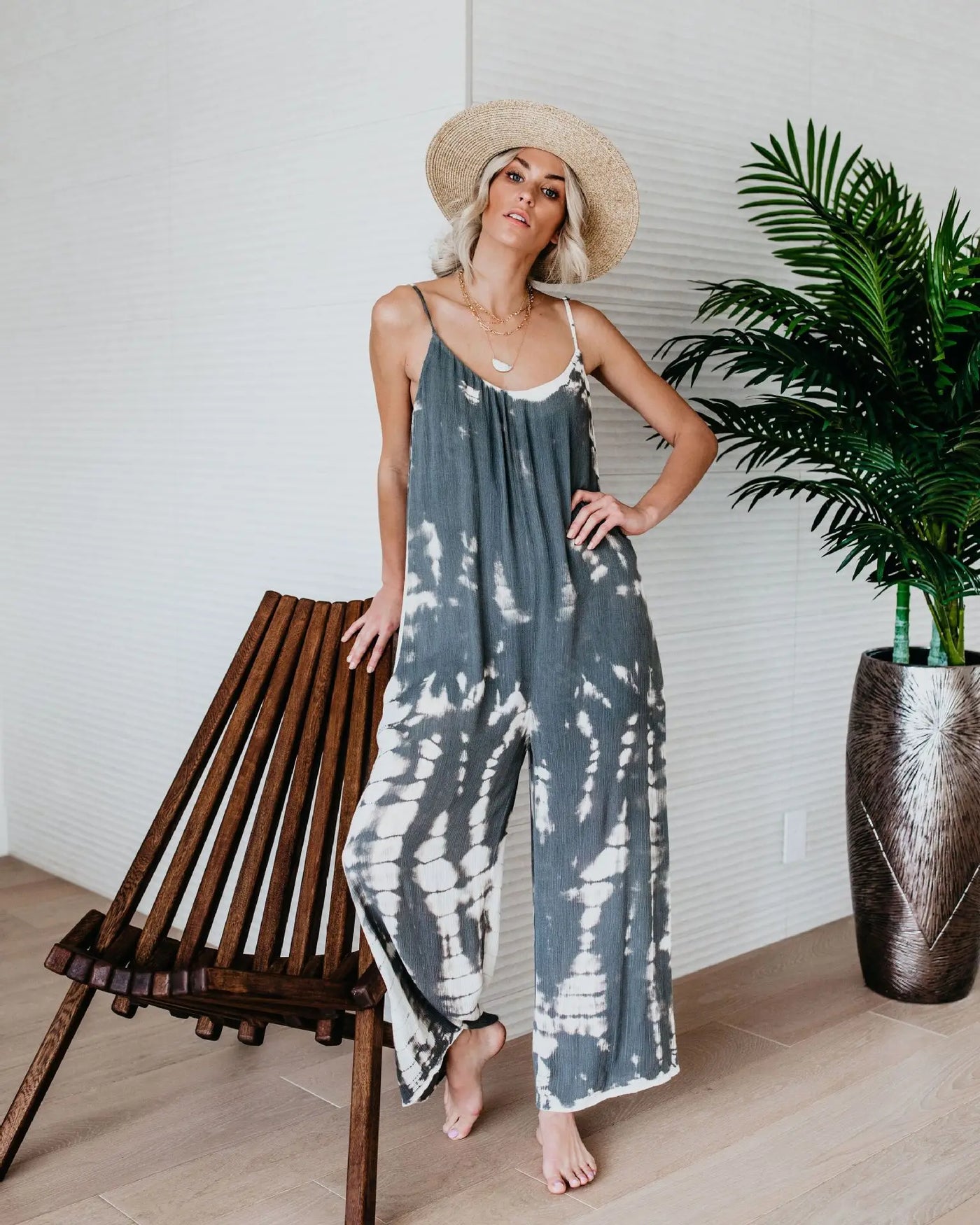 Women's Bohemian Wide Leg Jumpsuit with Suspenders