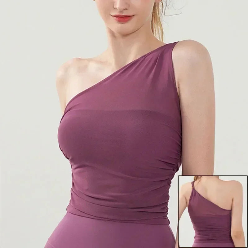 One Shoulder Sports Bra - Wireless Push-Up Athletic Top