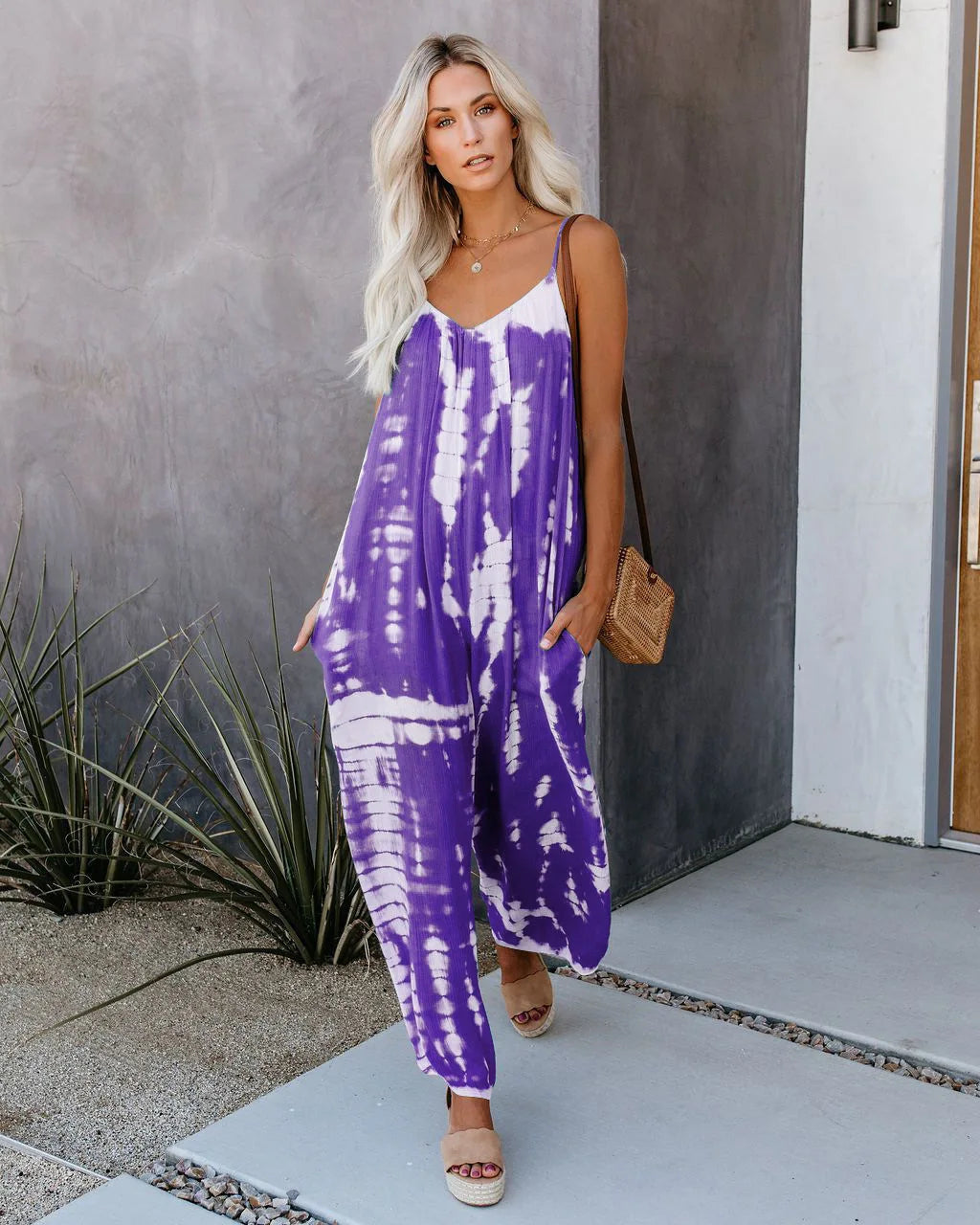 Women's Bohemian Wide Leg Jumpsuit with Suspenders