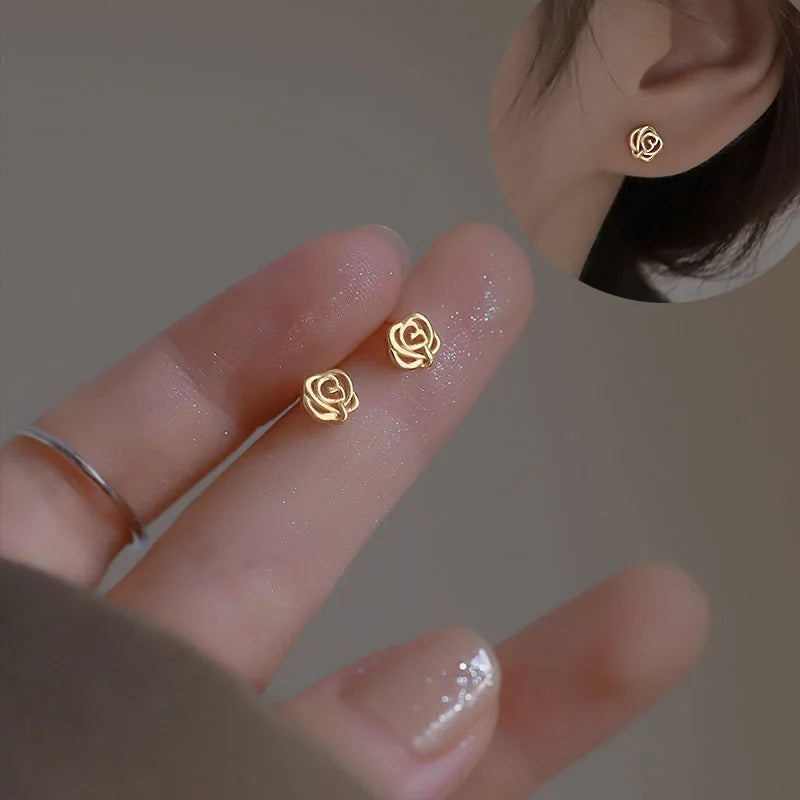 Sterling Silver Zircon Stud Earrings - Gold Plated Crystal Jewelry