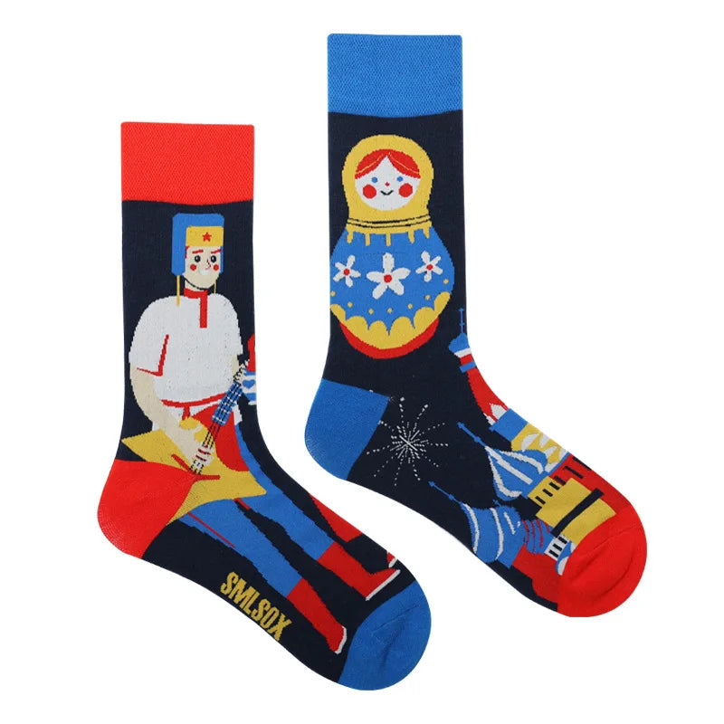 Colorful Cotton Crew Socks - Unisex Mid-Calf Casual Socks