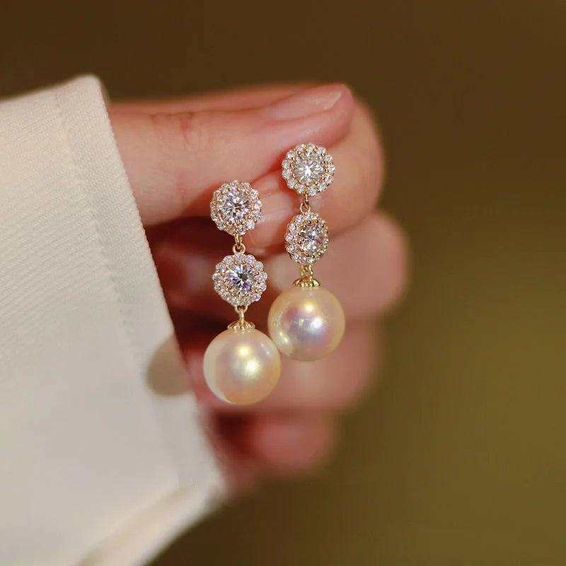 Rhinestone Flower Stud Earrings with Pearl & Crystal Accents