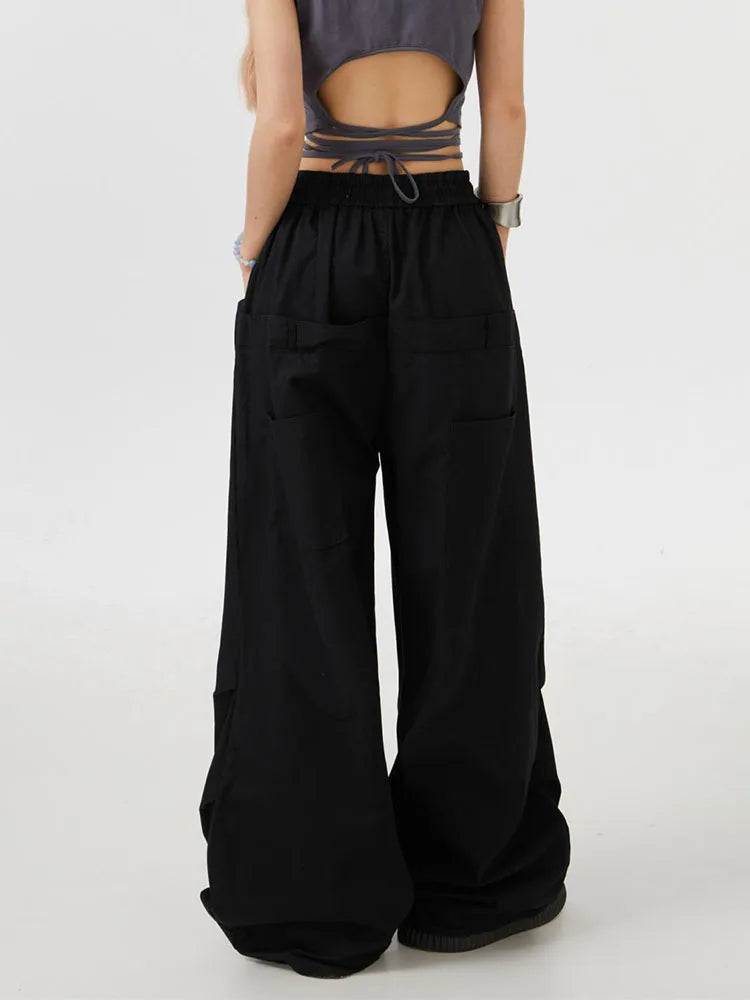 Women's High Waist Cargo Pants - Y2K Streetwear Wide Leg Trousers