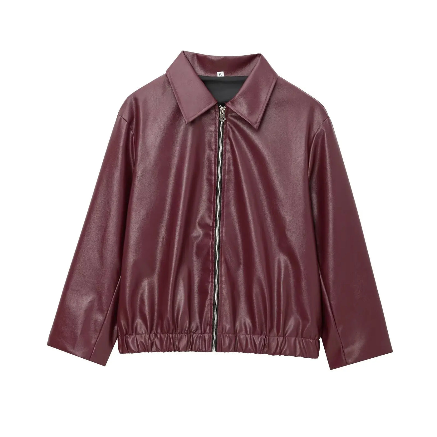 Women's Wine Red Faux Leather Jacket - Streetwear PU Coat