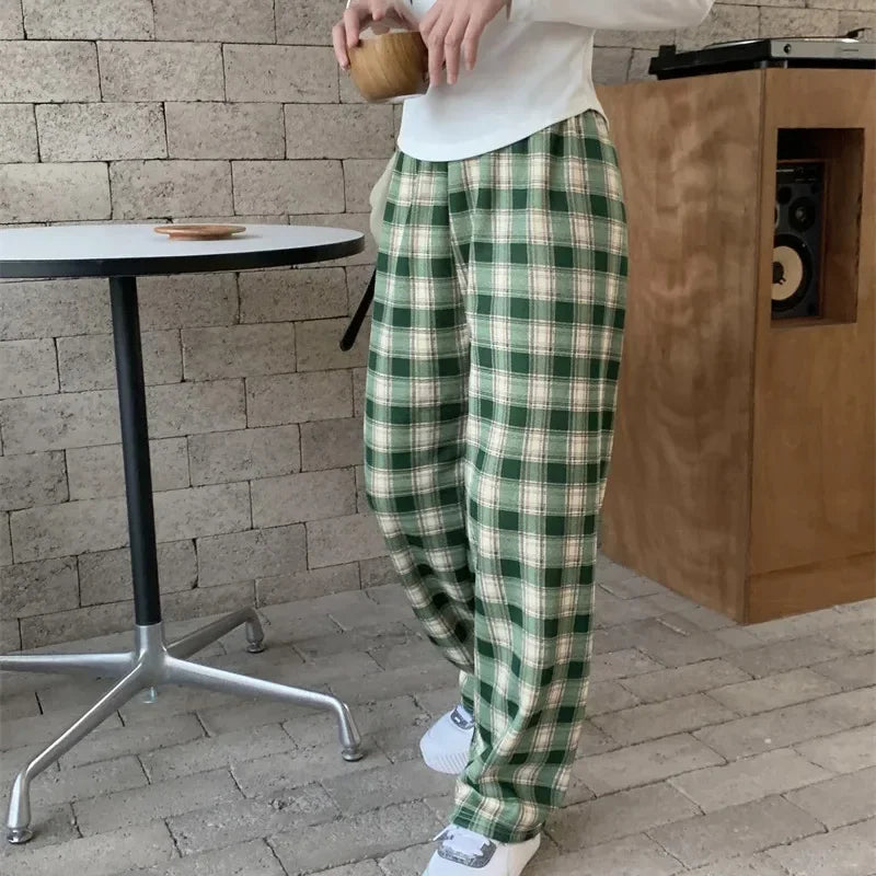 Women's High-Waisted Plaid Fleece-Lined Trousers