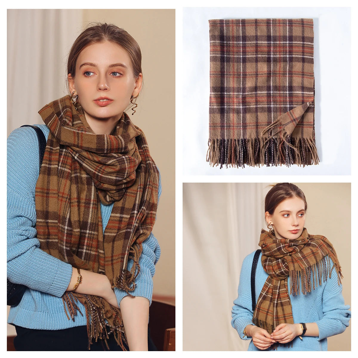 Women's Classic Plaid Cashmere-Feel Winter Scarf & Shawl