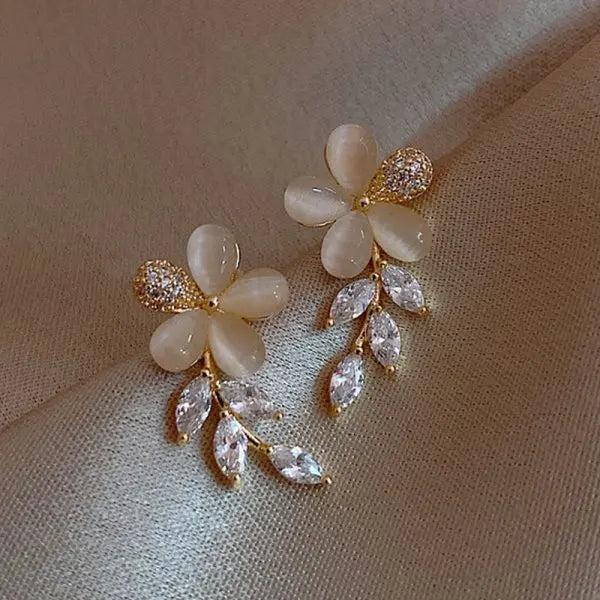 Rhinestone Flower Stud Earrings with Pearl & Crystal Accents