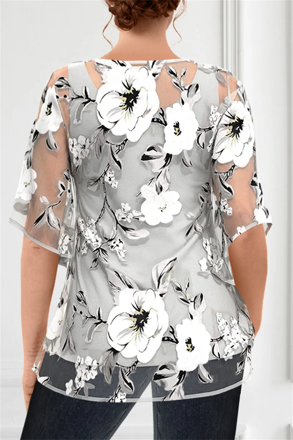 Women's Plus Size Floral Chiffon Two-Piece Blouse Set