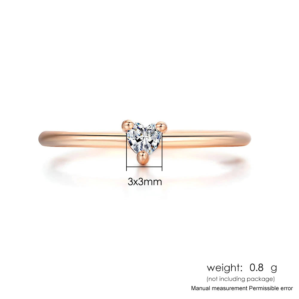 Heart Zircon Ring - 14K Gold Plated Wedding Band for Women