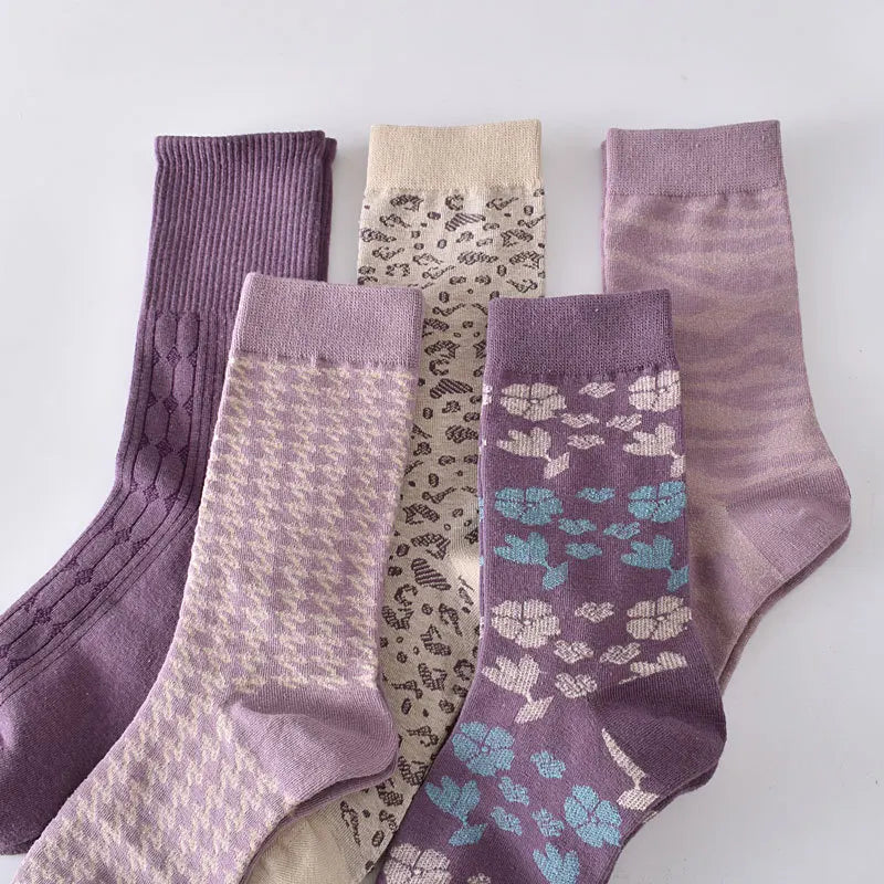 Women's Embroidered Floral Socks - 5 Pairs Set