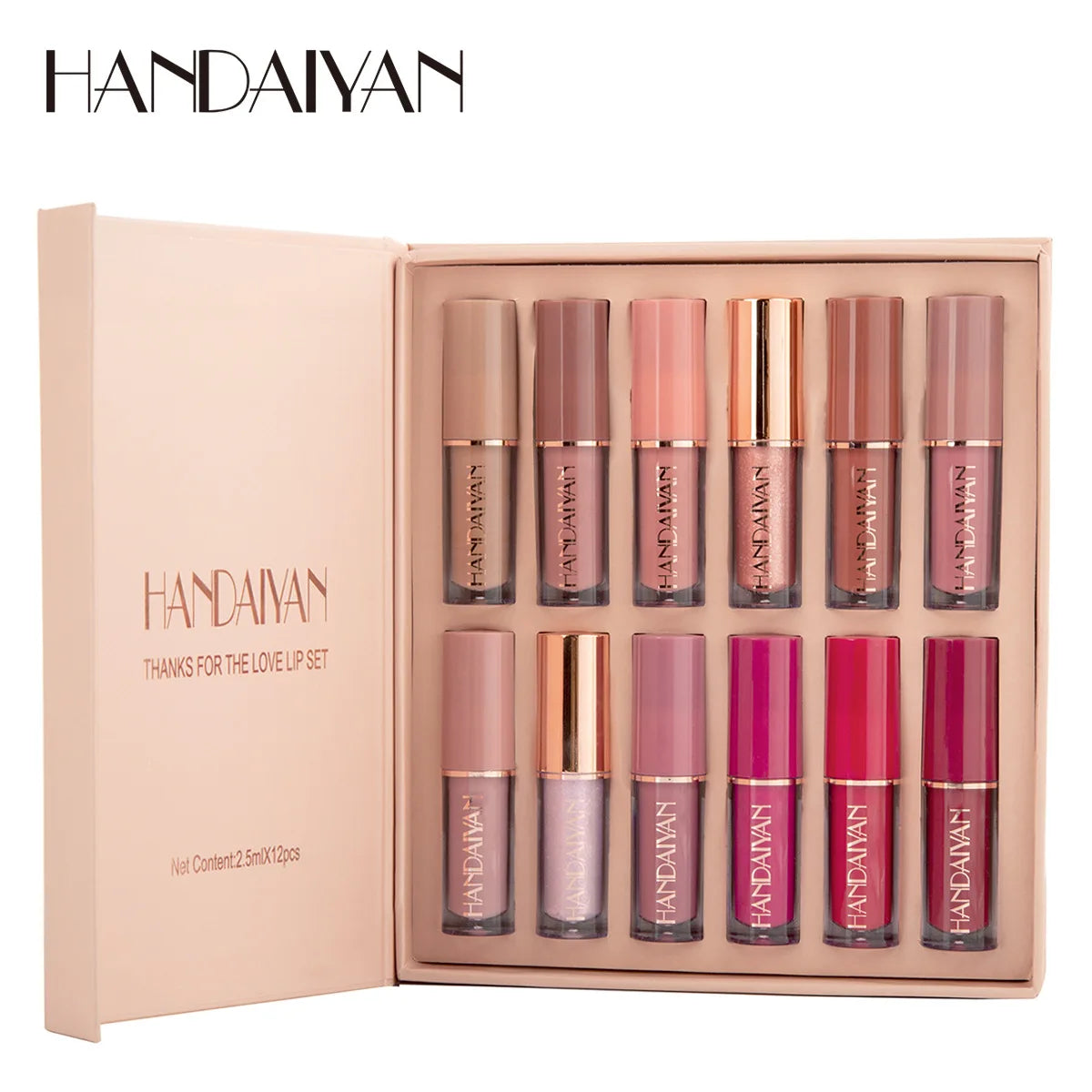 Handaiyan Velvet Matte Lip Gloss Set - 12 Piece Long-Lasting Waterproof Collection