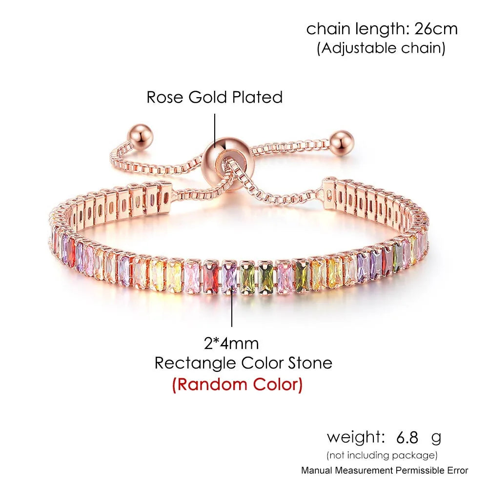 Rainbow Zircon Tennis Bracelet - Adjustable Women's Hand Chain