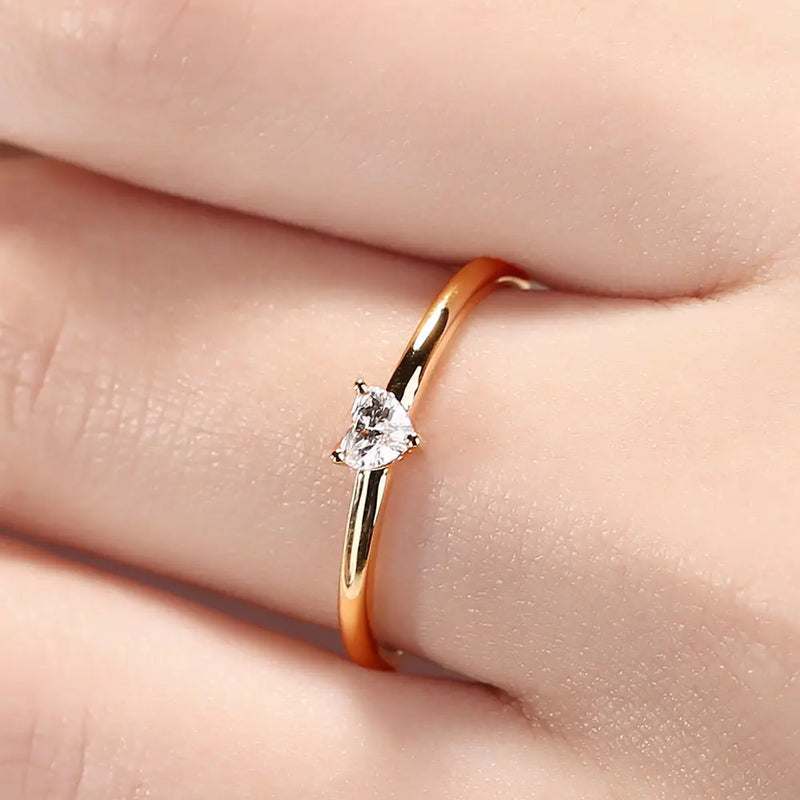 Heart Zircon Ring - 14K Gold Plated Wedding Band for Women