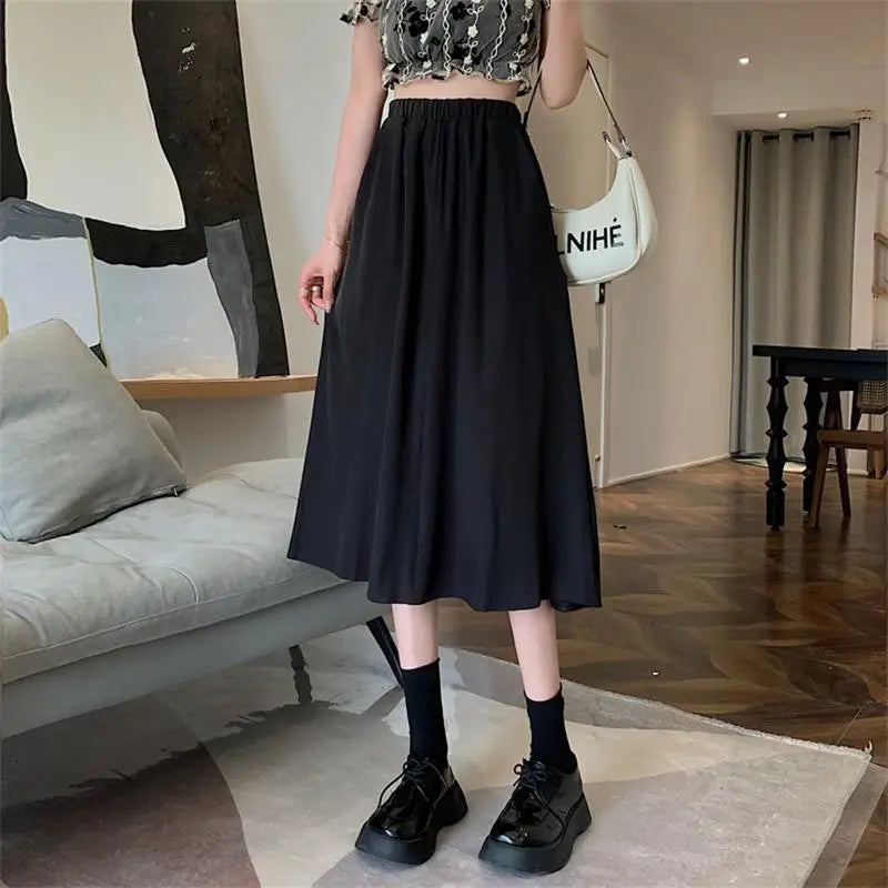 Women's Floral A-Line Midi Skirt with Elastic Waist