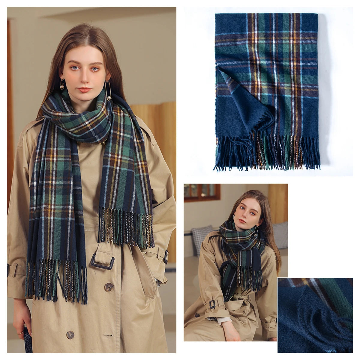 Women's Classic Plaid Cashmere-Feel Winter Scarf & Shawl