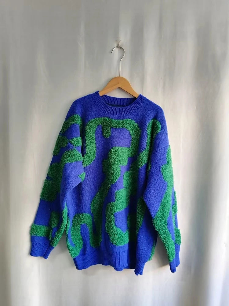 Japanese Vintage Embroidered Sweater - Elegant O-Neck Pullover