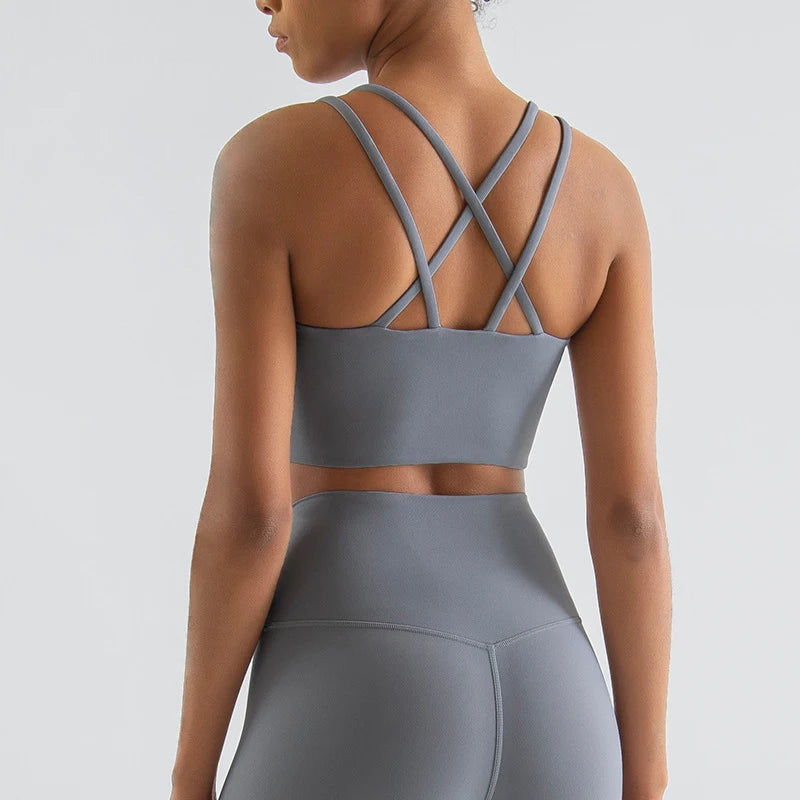 SOISOU Women's Cross-Back Sports Bra - Breathable Nylon Yoga & Fitness Bralette