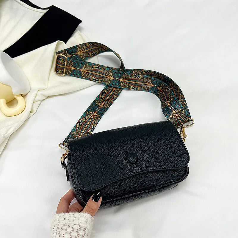 Women's PU Leather Crossbody Bag with Wide Strap
