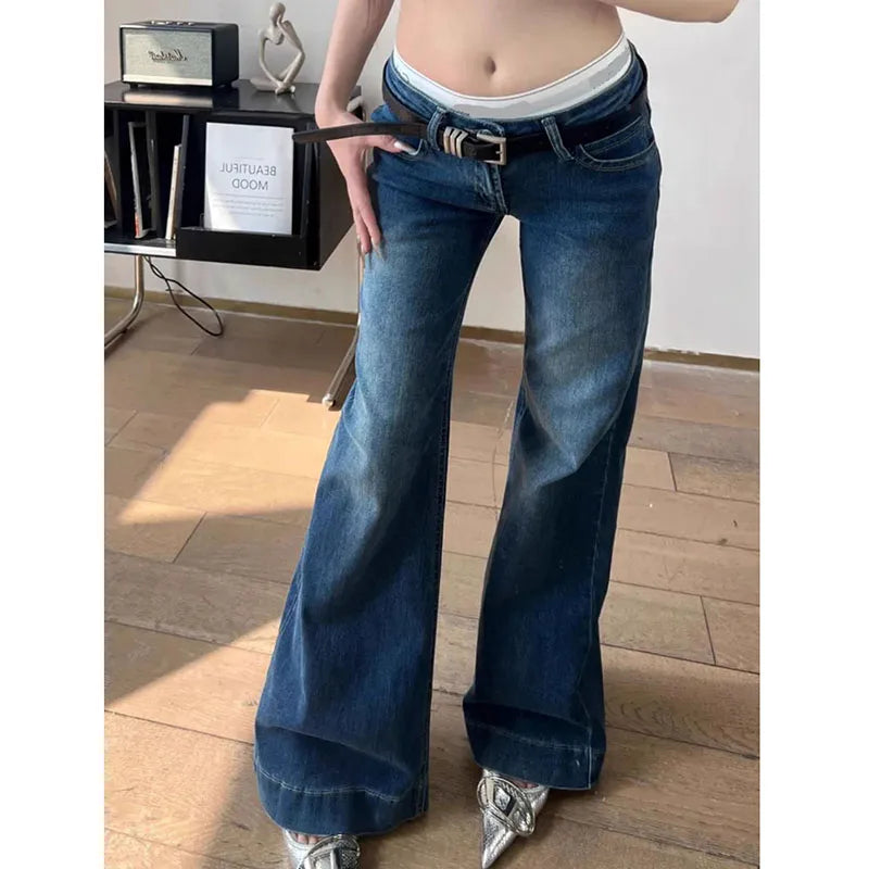 Women's Low-Waisted Flare Jeans - Y2K Streetwear Denim Pants