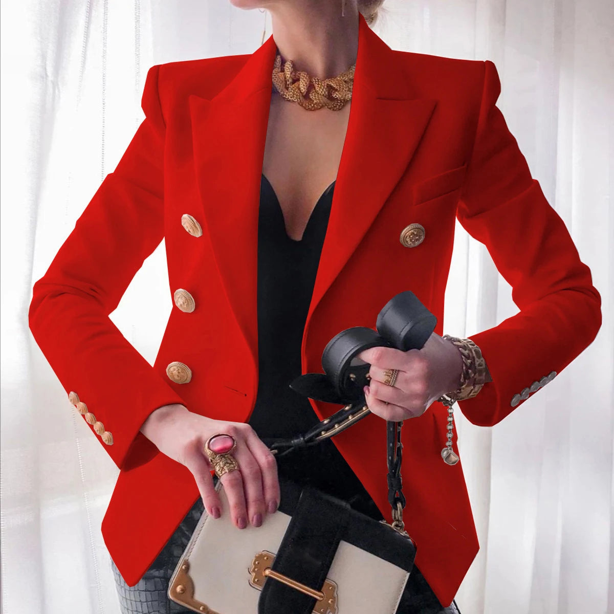Women's Professional Blazer - Elegant Single-Button Suit Jacket