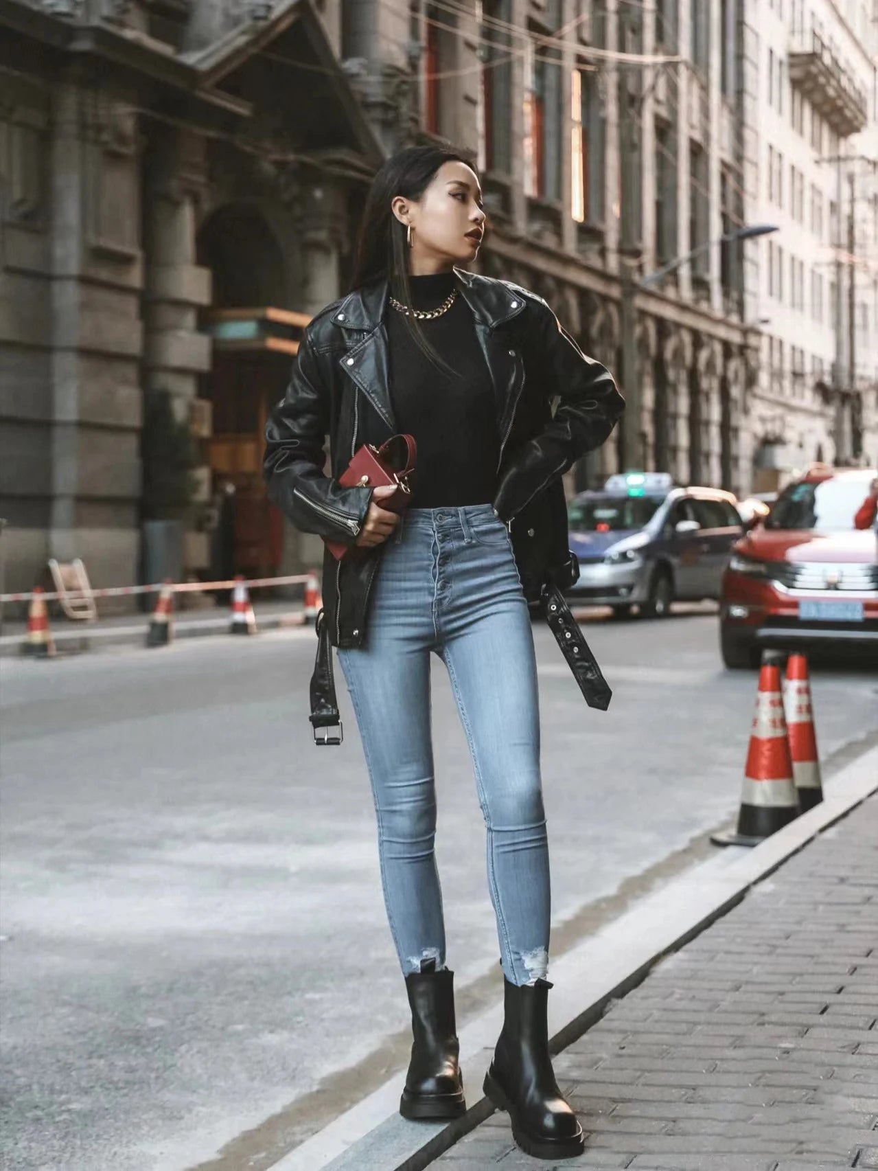 Women's Faux Leather Motorcycle Jacket - Black PU Leather Outerwear