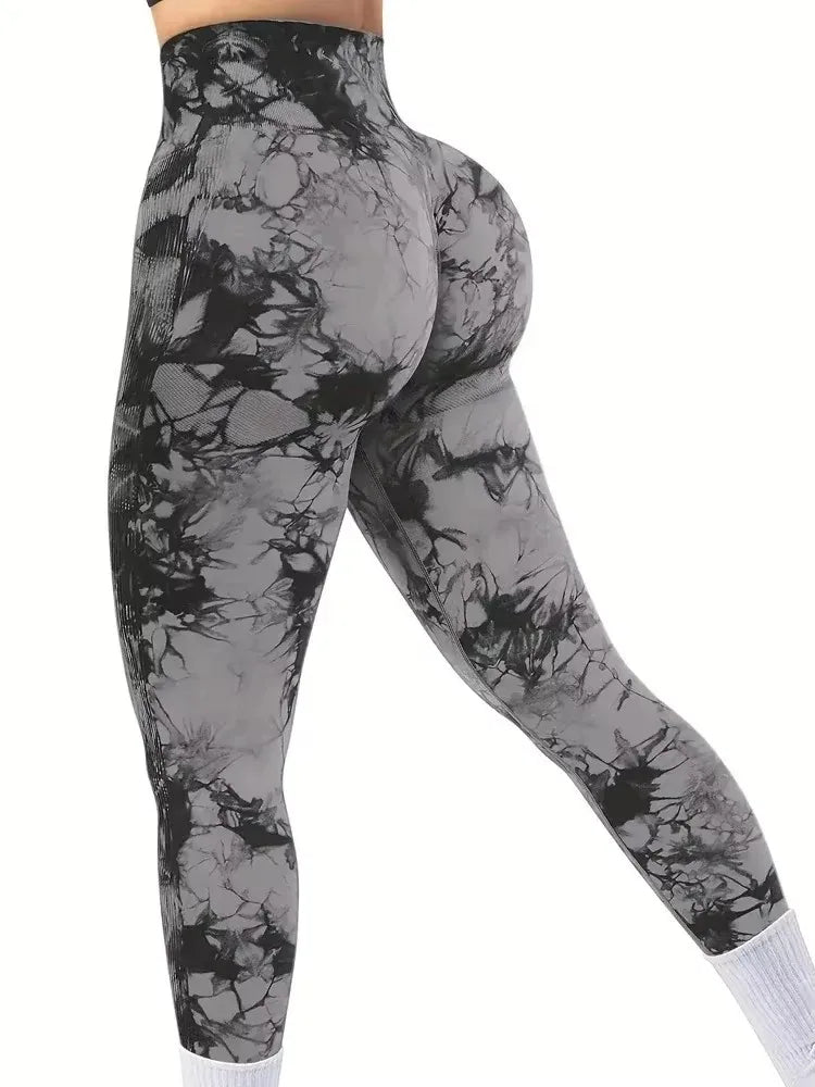 Women's High-Waist Seamless Yoga Leggings - Tie Dye