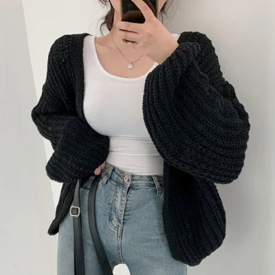 Vintage Harajuku Lantern Sleeve Cardigan - Women's Y2K Sweater