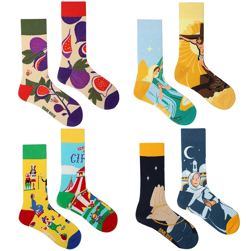 Colorful Cotton Crew Socks - Unisex Mid-Calf Casual Socks