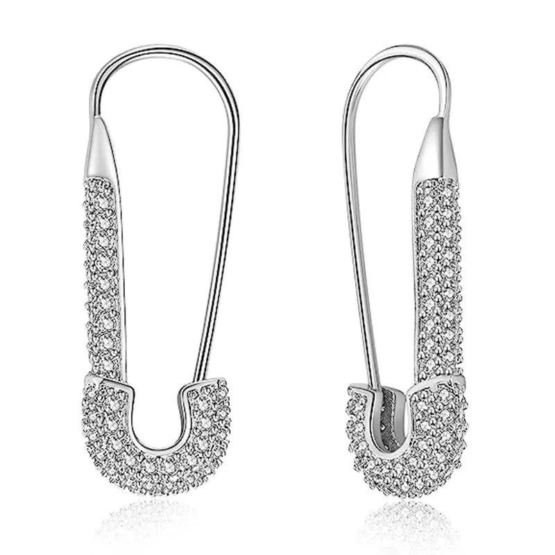 Geometric Paper Clip Hoop Earrings - Cubic Zirconia Fashion Jewelry