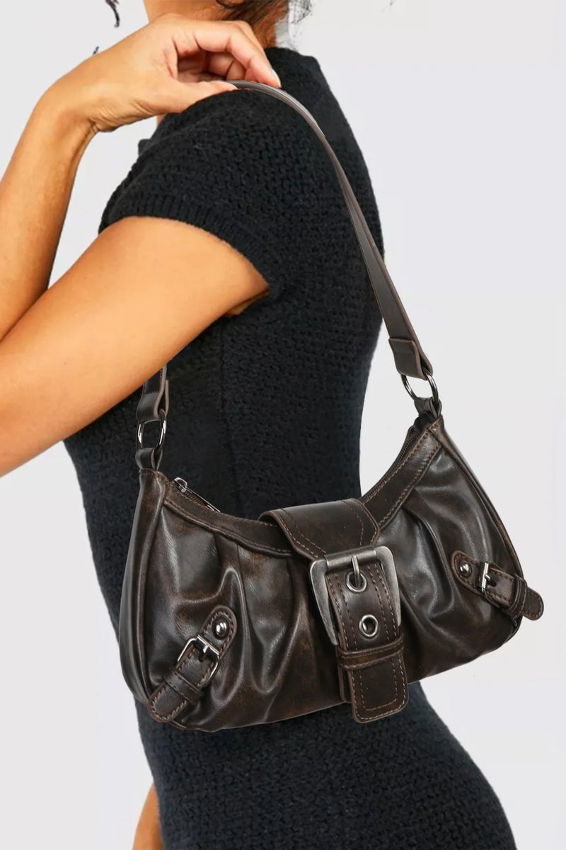 Vintage Leather Shoulder Bag - Retro Y2K Style