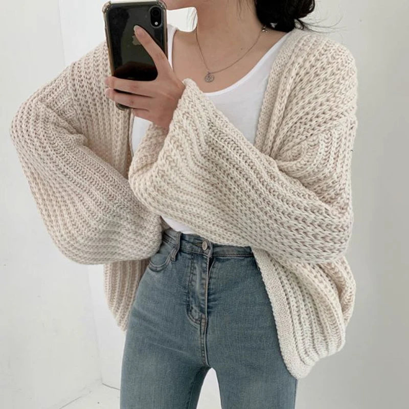 Vintage Harajuku Lantern Sleeve Cardigan - Women's Y2K Sweater