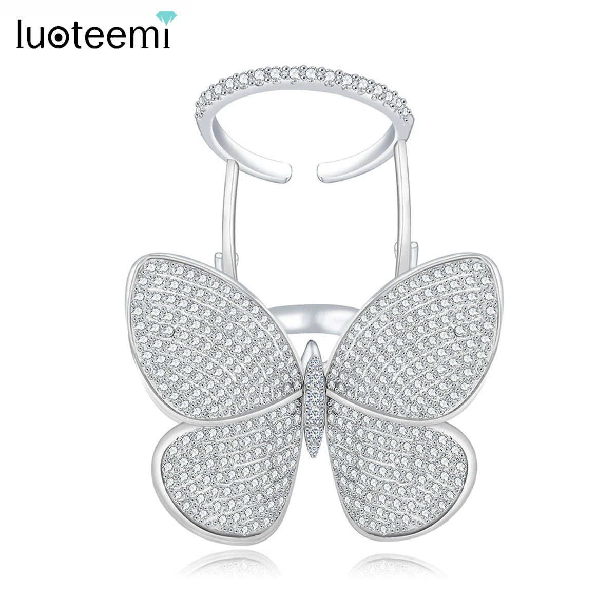 Butterfly Wedding Ring - Rhodium Plated with Cubic Zirconia