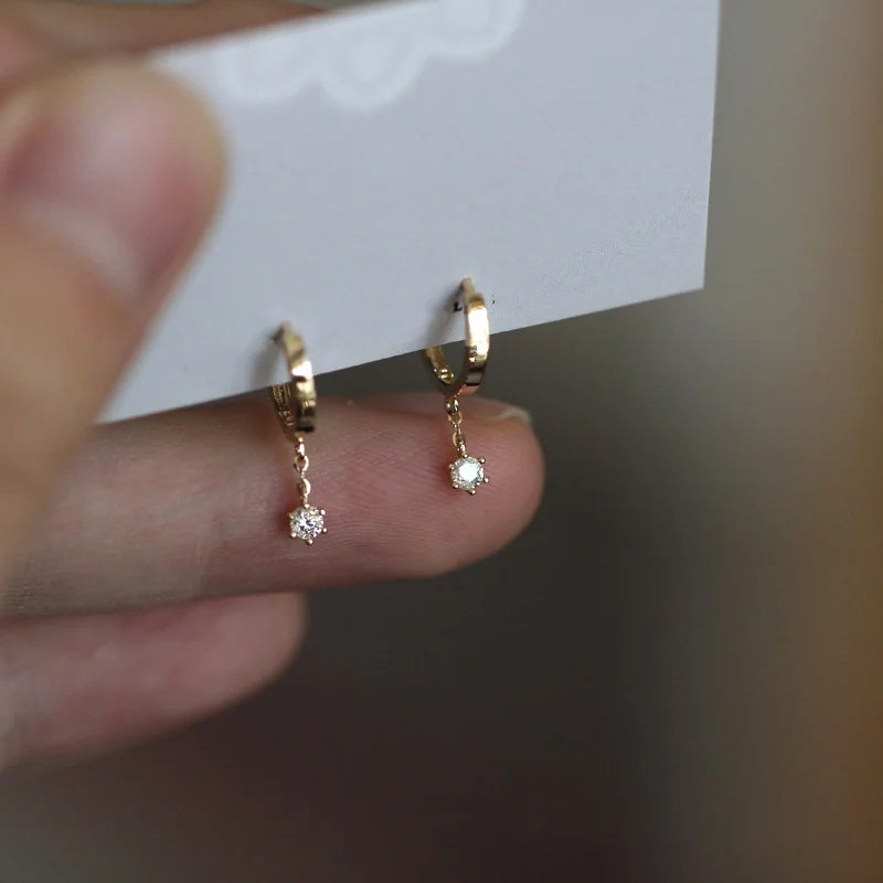 Sterling Silver Zircon Stud Earrings - Gold Plated Crystal Jewelry