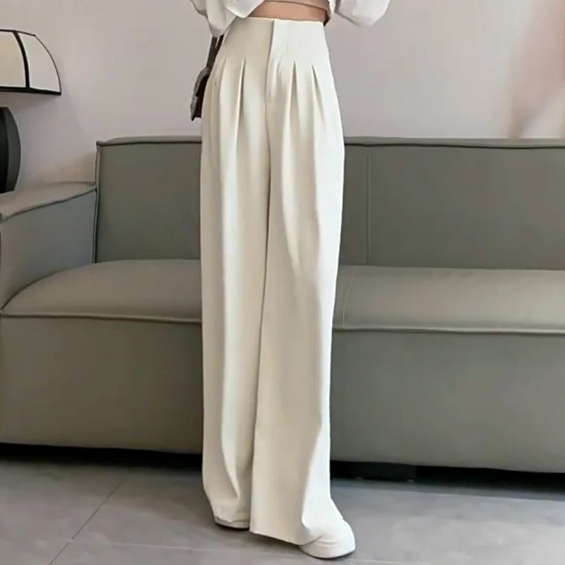 Women's High Waist Wide Leg Pants - Casual Straight Fit Trousers