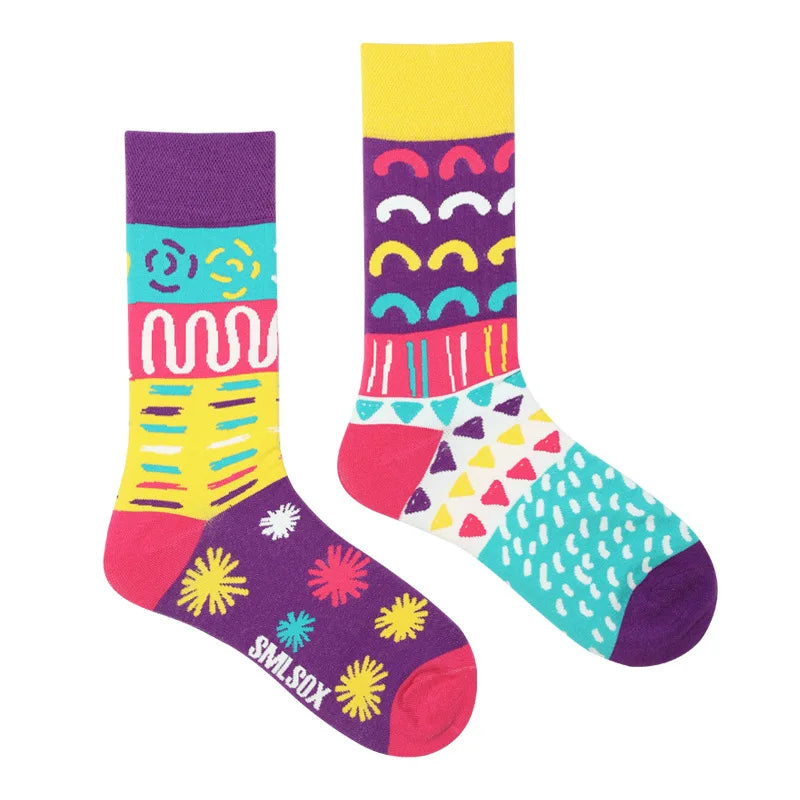 Colorful Cotton Crew Socks - Unisex Mid-Calf Casual Socks