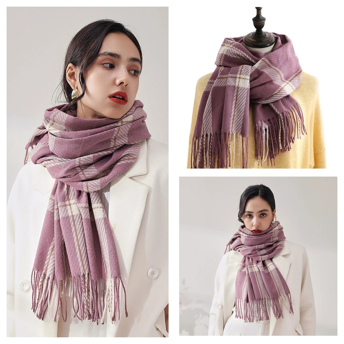 Women's Classic Plaid Cashmere-Feel Winter Scarf & Shawl