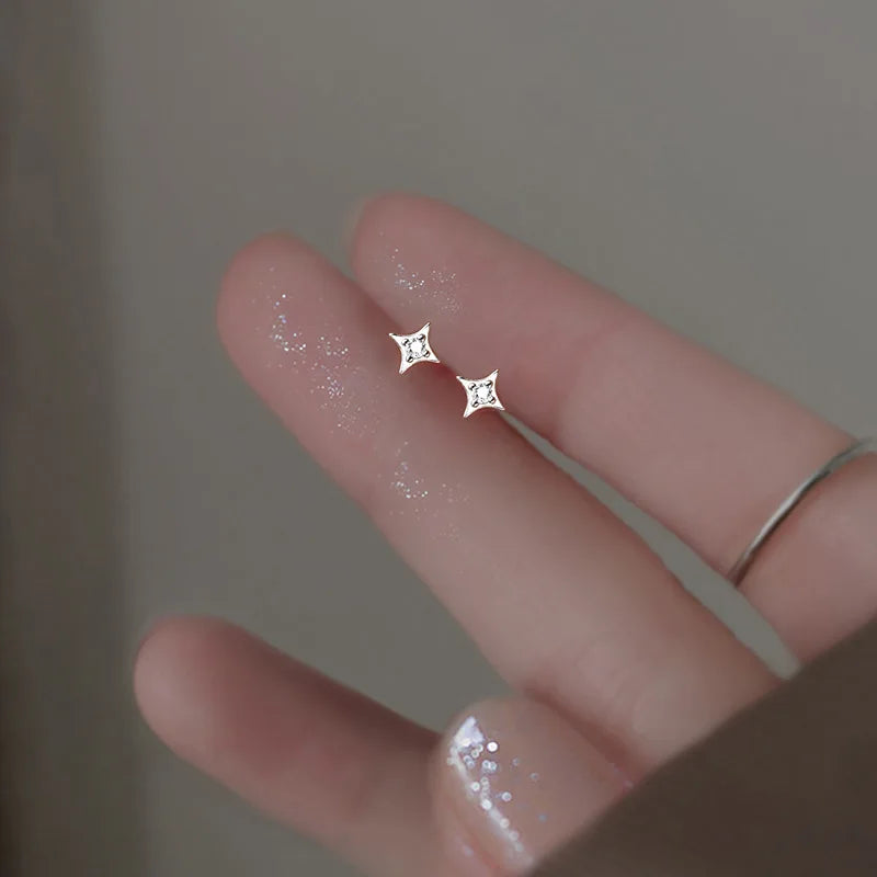 Sterling Silver Zircon Stud Earrings - Gold Plated Crystal Jewelry