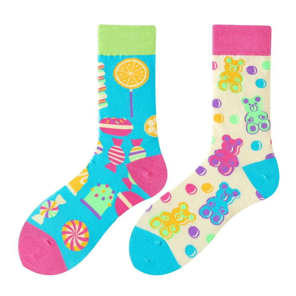 Colorful Cotton Crew Socks - Unisex Mid-Calf Casual Socks
