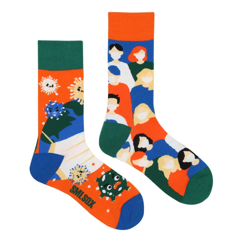 Colorful Cotton Crew Socks - Unisex Mid-Calf Casual Socks